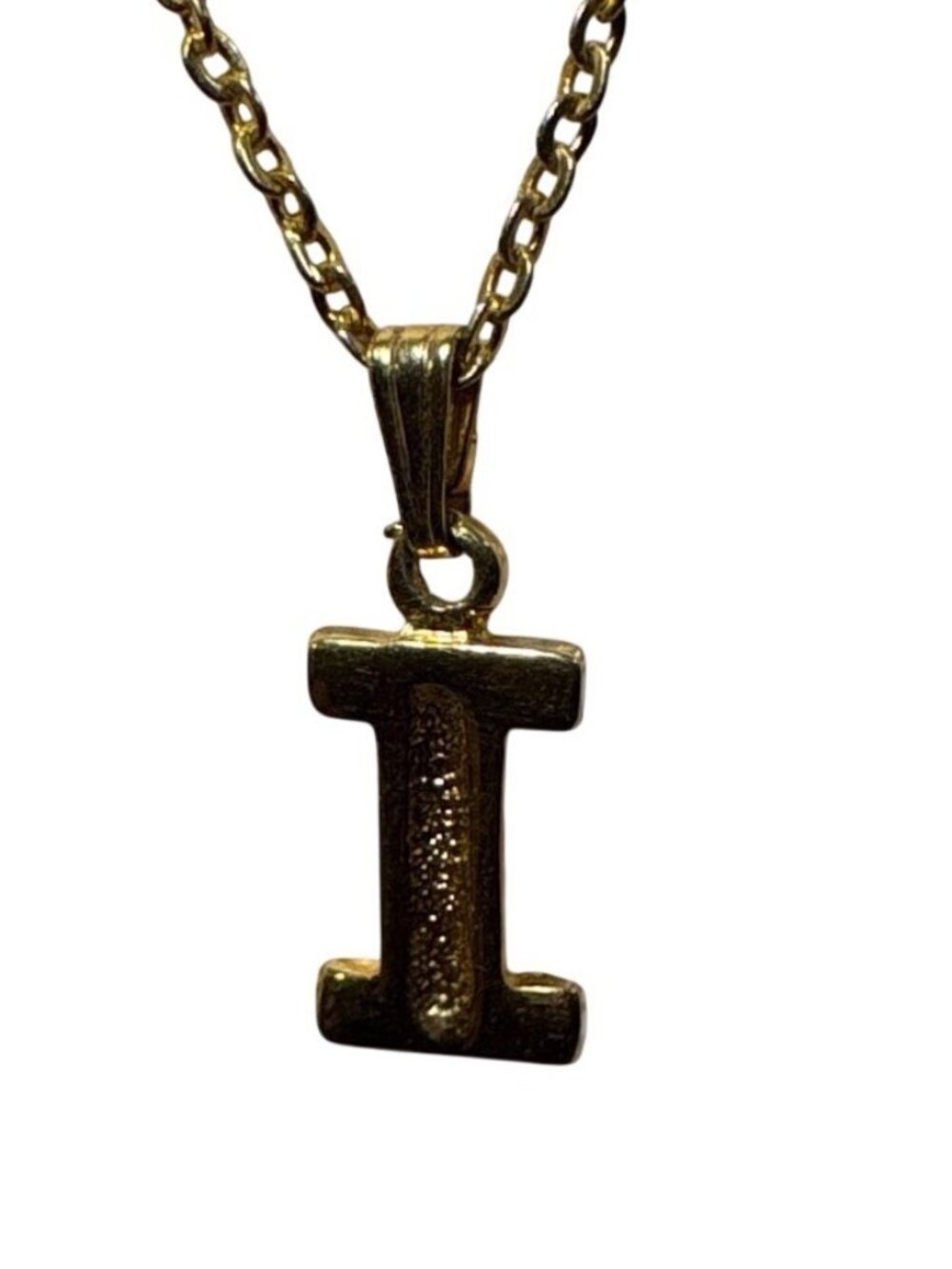 Gold Tone Chain Necklace With Letter I Pendant Lobster Clasp Closure 16"